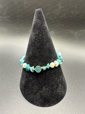Gorgeous Gold Tone Natural Pearl & Turquoise Chip Elasticated Bracelet FREE POST