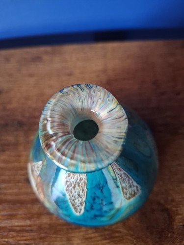 Vintage Jade & Türkis Blau Malteser Glas Vase Mdina Signiert Klein Stumpf - Bild 2 von 4