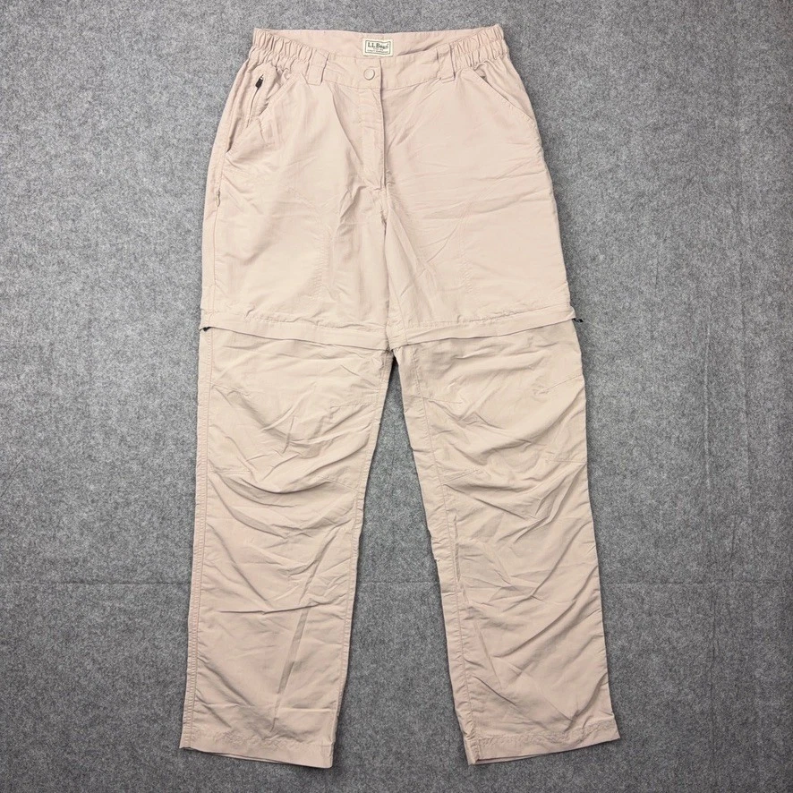 LL Bean Pants Mens Small Tan Convertible No Fly Zone Outdoor Hiking Zip Off