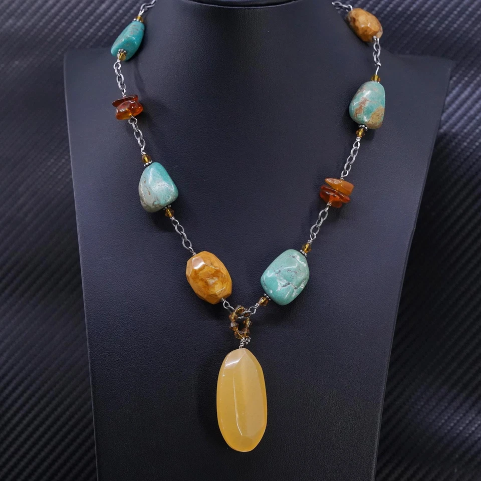 Collar de cadena colgante de calcita ámbar turquesa plata esterlina 925 Silpada de 19”, Foto 2 de 4