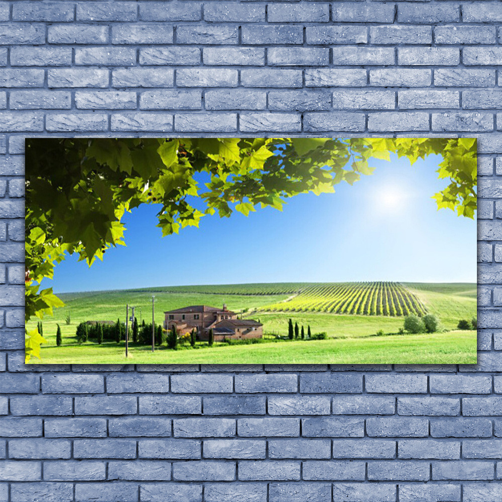 Tableau sous verre 140x70 cm motif paysage automnal de forêt de champignons
