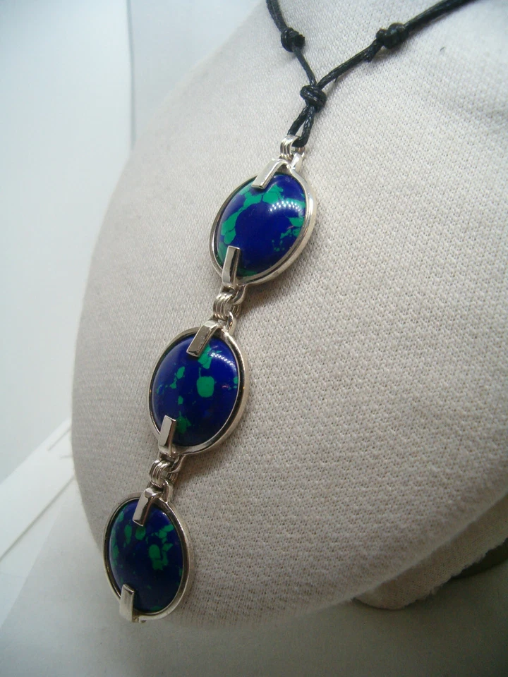 Ciondolo in Argento 925 con Malachite Azzurrite - Pendente Pietra Dura Naturale - Immagine 4 di 4