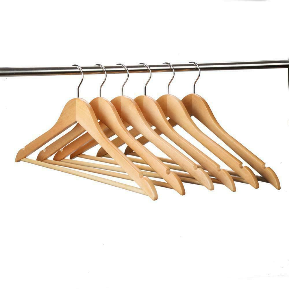 Wooden Coat Hangers Pant Suit Clothes Hangers Rack Wardrobe Wood Bulk