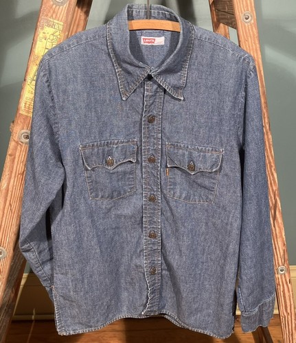 Vintage 1970s Levi’s Big E Denim Shirt Orange Tab Size L Made in USA
