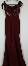 Honey Qiao Off Shoulder Bridesmaid Sequins Mermaid Evening Party Gown,Burgundy,6