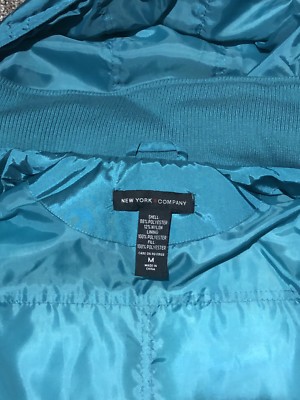 Gilet Femme New York And Company Bleu Saphir - Taille M, Avec Capuche, Zip Et Boutons - Occasion Très Bon état