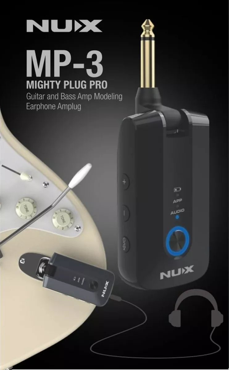 NUX Effects Mighty Plug Pro Headphone Amp for Guitar or Bass, Bluetooth  Control