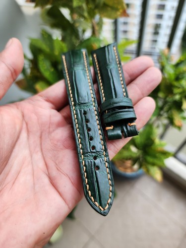 Green 21/18mm 100% Genuine,Real Exotic Leather Watch Strap Band CURVED END - Picture 2 of 9