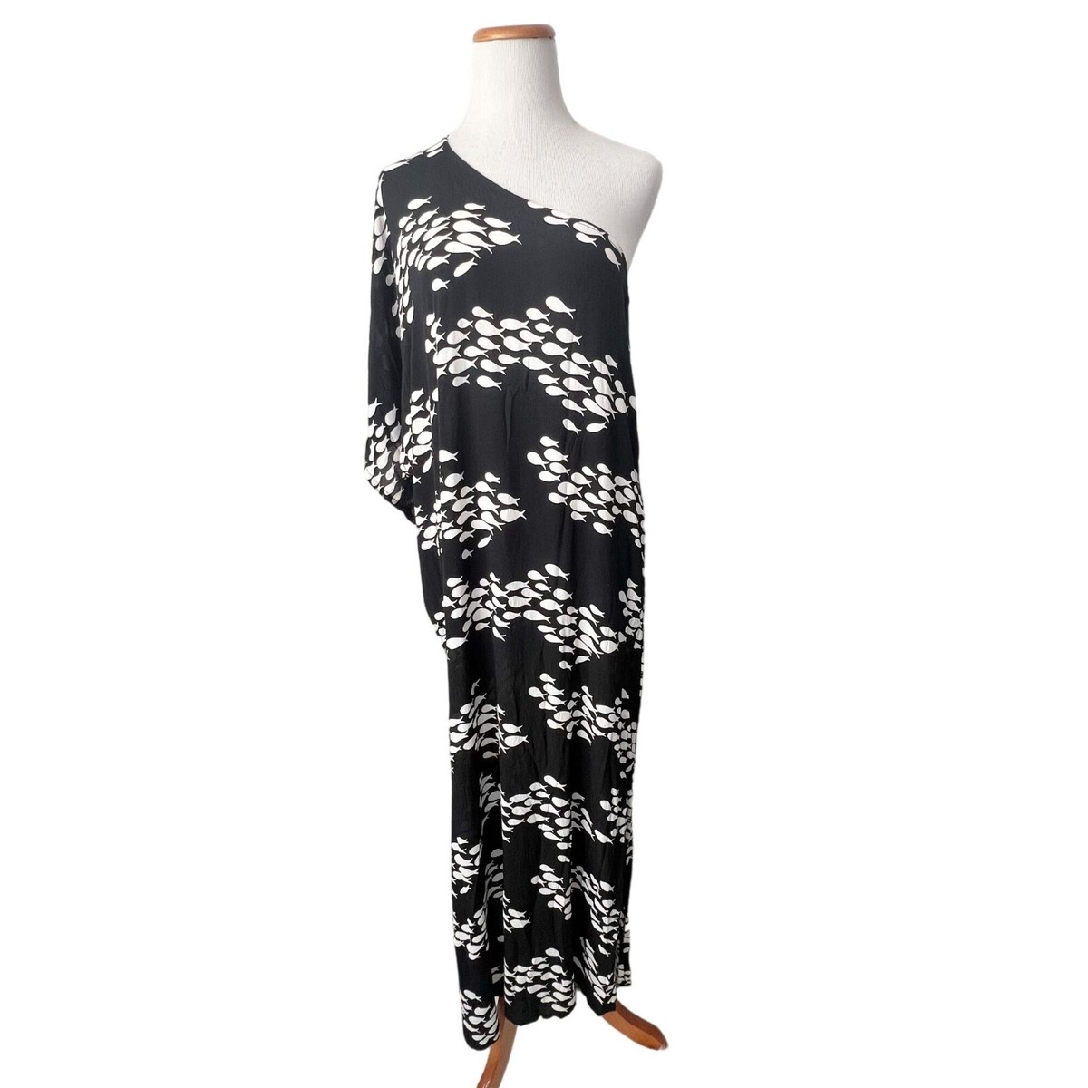 Ava Sky Hawaii Women Large Black Fish Print One Shoulder Ava Sky Hawaii Women Large Black Fish Print One Shoulder
