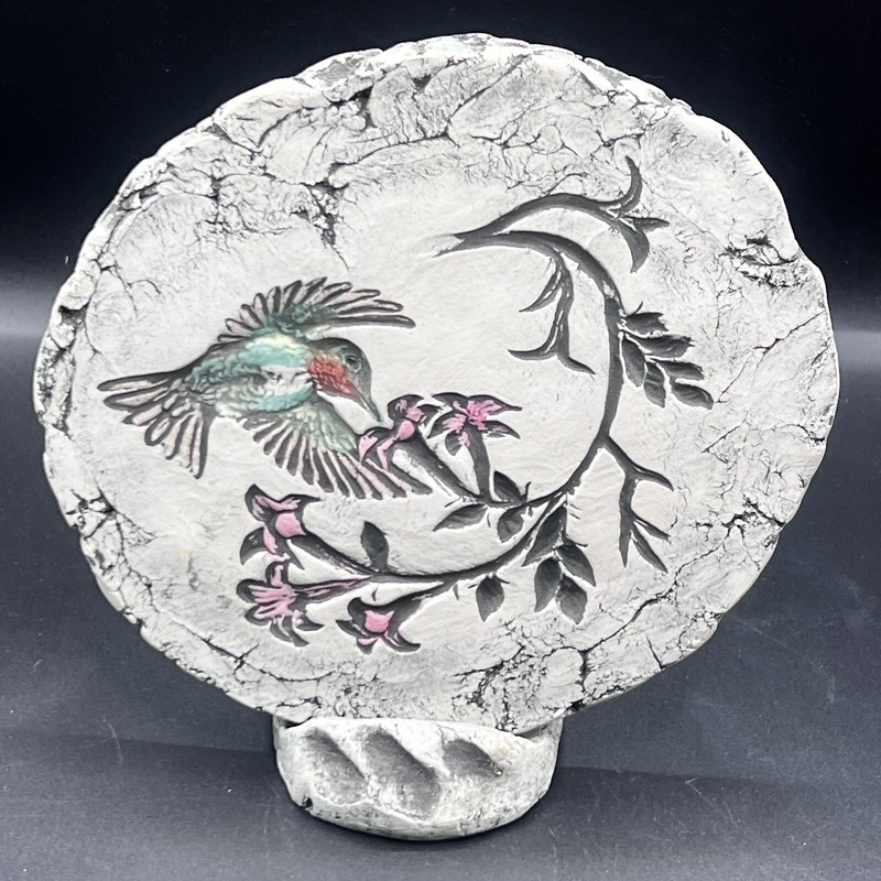 Art Pottery Tile w Stand Hummingbird Mt Saint Helens Volcanic Ash Vintage Garden