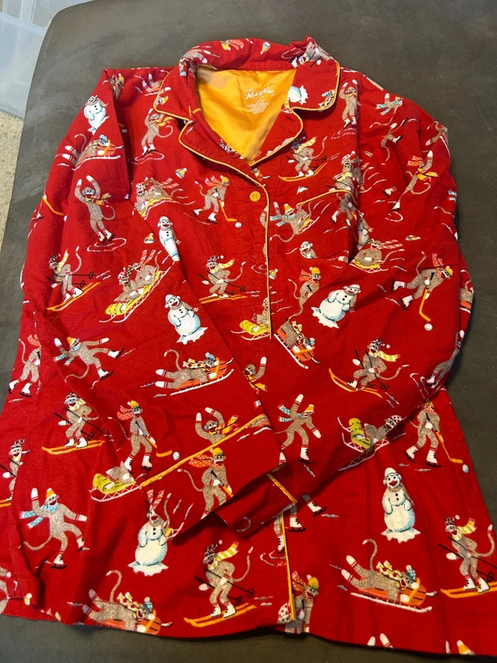 NICK AND NORA SMALL Y2K SOCKMONKEY MONKEYS WINTER FUN SKI ORANGE FLANNEL SET -13 - Image 2 of 4