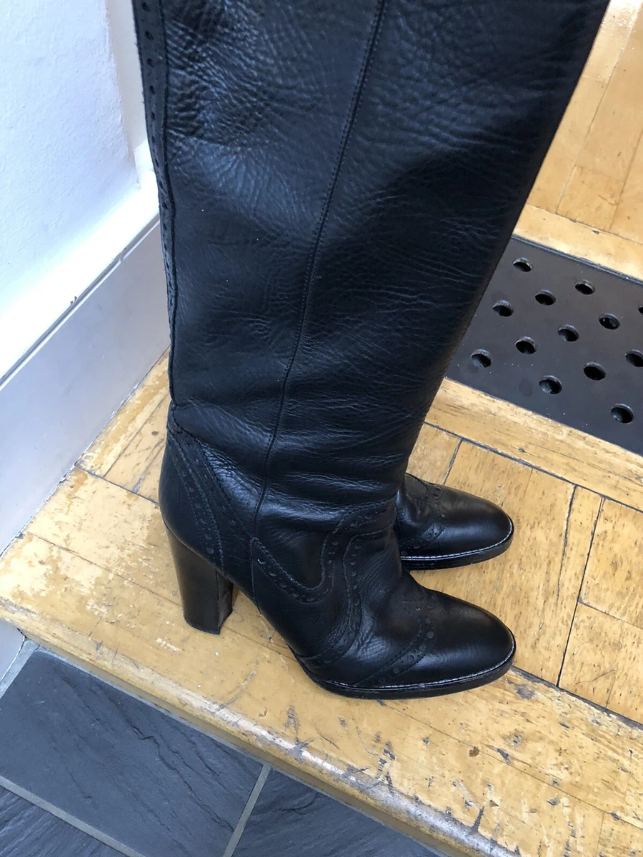 Michael Kors Knee Length Black Leather Brogue Boots Size 40