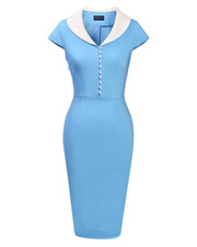 Retro Vintage Pinup 1950s Classy Elegant Cocktail Pencil Midi Blue Dress NWT XXL