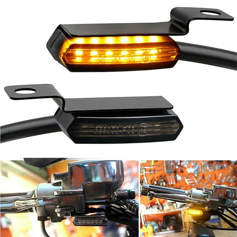 Luz LED de manillar fluida con señal de giro para motocicleta 2 piezas para Honda Harley Softail Foto 3 de 4