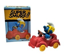 Vintage Schleich Super Smurf Figure With Car 6507 Ages 3 Original Box