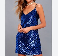 Going Vogue Royal Blue Velvet Sequin Mini Dress Lulus| Sz S NWT