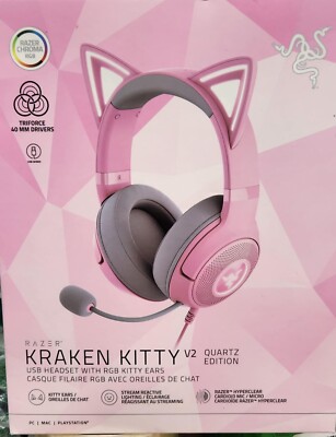 Razer Kraken Kitty Edition V2 Pro Wired RGB Gaming Headset Quartz Pink Open Box