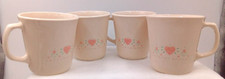 Corning Ware Forever Yours Mugs Coffee Tea Cup Pink Hearts Handles USA Set of 4
