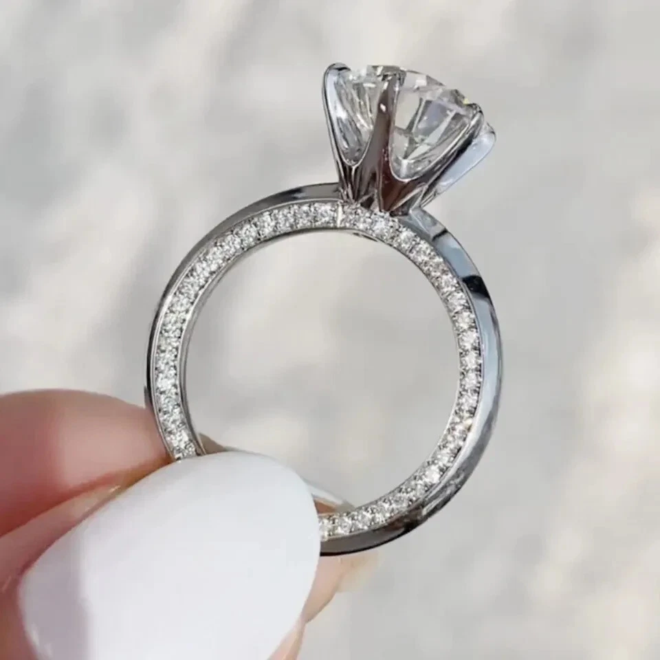 Anel de noivado redondo de diamante branco folheado a ouro branco 14K 8,22 TCW - Imagem 3 de 4