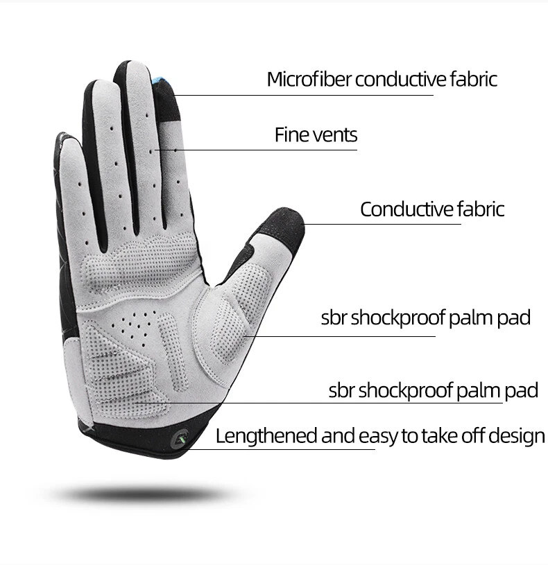 ROCKBROS Full Finger Gloves Touch Screen MTB Motorcycle Bicycle Cycling Gloves - Image 4 of 4