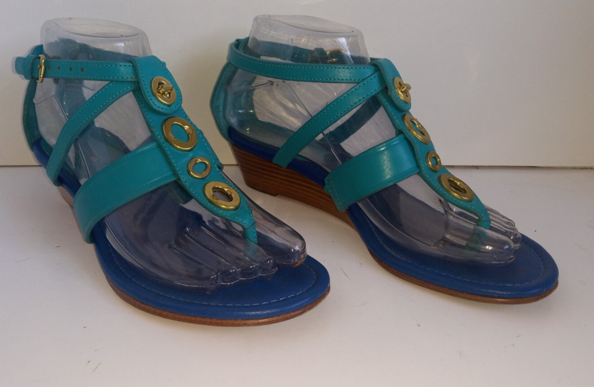 Y2K Coach Sz 6.5B Women's Wedge Sandals 2-tone Blue w Turnlocks | eBay