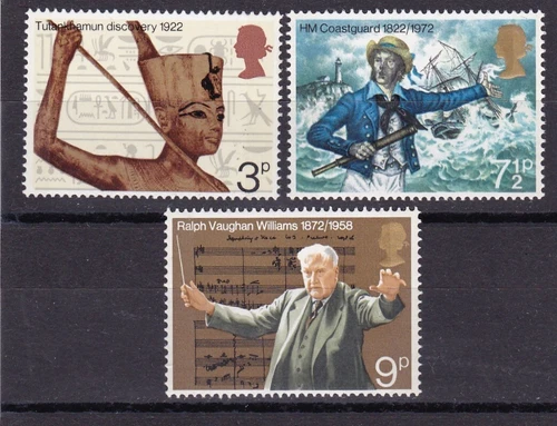 GREAT BRITAIN #668-670 MNH RALPH V. WILLIAMS, TUTANKHAMEN & BRITISH COASTGUARD