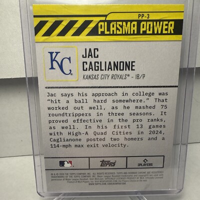 Jac Caglianone 2024 Bowman Draft Plasma Power #PP-3 Kansas City