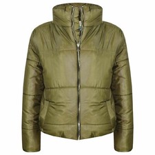 Kids Girls Wetlook Cropped Olive Jacket Padded Quilted Puffer Jackets Coat