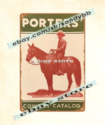 1946 PORTERS' COWBOY hats saddles Phoenix Arizona Saddlery metal tin sign