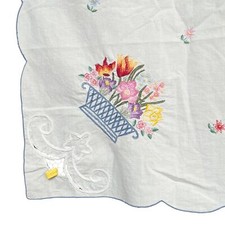 Embroidered White Tablecloth Floral Baskets  Cutwork Design Rectangular 98X66