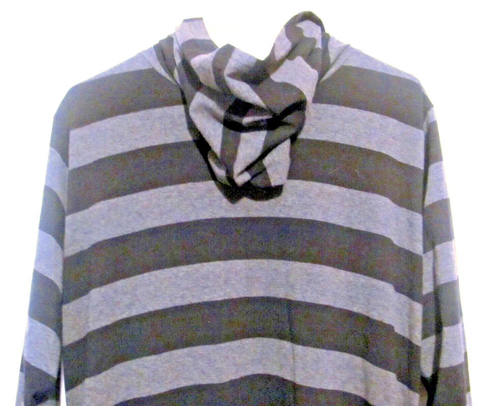 Cárdigan abierto con capucha largo completo para mujer talla XL, rayas negras y grises Foto 4 de 4