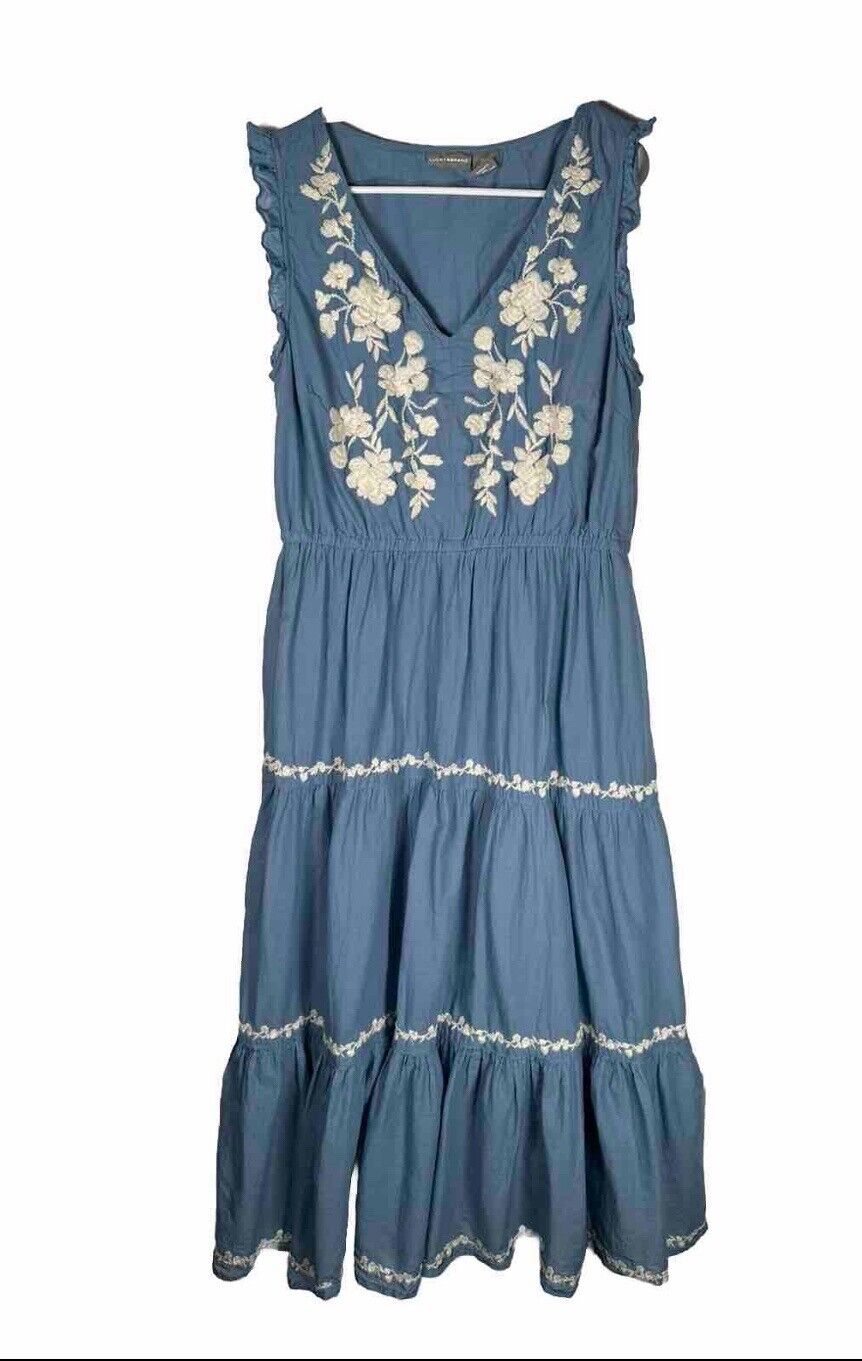 Lucky Brand BLUE Cotton Embroidered Peasant Maxi … - image 1