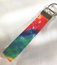 TIE DYE KEY CHAIN WRISTLET KEY FOB WRIST LANYARD MULTI-COLOR WEBBING, FREE SHIP