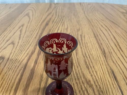 Egermann Czech Bohemian Ruby Red Cut To Clear Decanter Stopper 6 Cordial Glasses - Picture 9 of 14