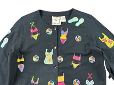 Vtg Michael Simon Lite Button Up Cardigan Ladies L Flip Flops Bikini Embroidered