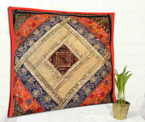 24" TRADITIONAL SARI BEADS SEQUIN HANDCRAFTED THROW TOSS CUSHION PILLOW COVER - Picture 1 of 8