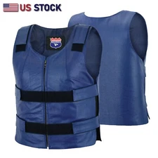 Blue Women Bullet Proof style Leather Motorcycle Vest for bikers Club Tactical 
