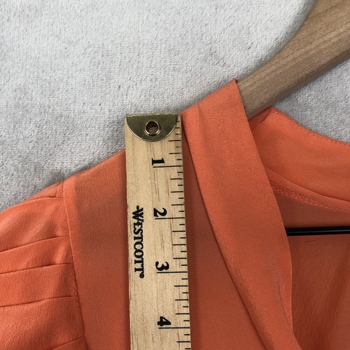 ODILLE 100% Silk Top Sz 10 Orange V-Neck Tie Pleated Cap Sleeve Chiffon Popover - Picture 6 of 10