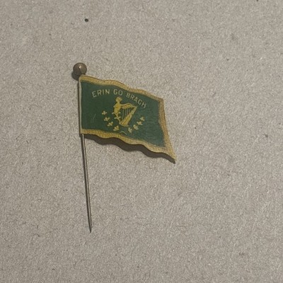 ANTIQUE ERIN GO BRAGH IRISH FLAG STICK PIN WITH SOUTHERN DAIRY LUNCH LOCATIONS