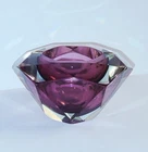 Vintage Murano Flavio Poli Seguso Sommerso Glass Faceted Ashtray bowl MCM