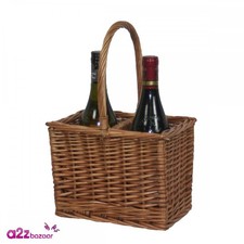 2 Wine Bottle Wicker Carrier Gift Basket Birthday Fathers Day Picnics 24x18x18