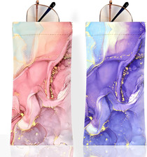 2Pcs Sunglass Eyeglass Glasses Case Soft PU Leather with Cleaning Cloth Cute Gla