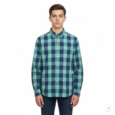 J.Crew Hemd Gr. M Slim Fit Secret Wash Blau Grün Karo Button-Down Top