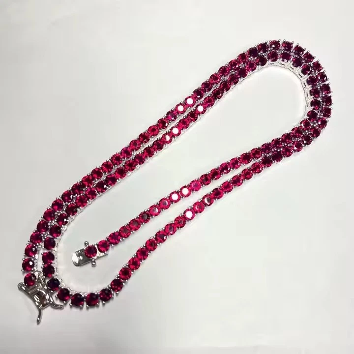 4 MM Round Shape Lab Created Dark Ruby  Tennis Necklace in 925 Sterling Silver - Image 4 of 4