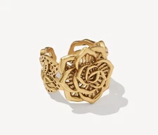 Kendra Scott Ansel Rose Vintage Gold Cocktail Ring Sz S/M Yellow Rose Collection