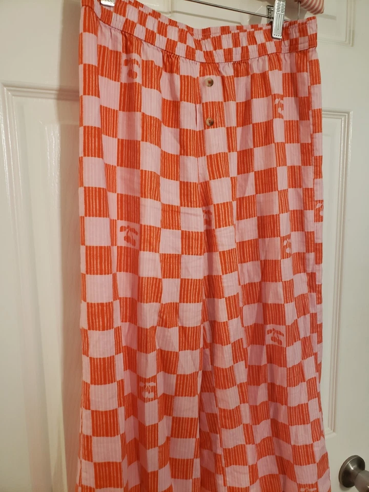Pantalones de pij Anthropologie rosa naranja cereza a cuadros franela Xs Foto 2 de 4
