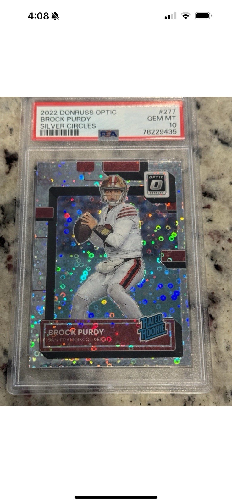 2022 Donruss Optic #277 Brock Purdy ROOKIE  Silver Circles /125 PSA 10 Gem Mint
