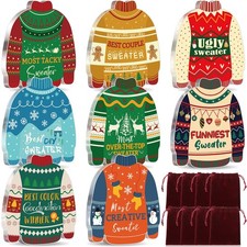 8 Pack Ugly Christmas Sweater Trophy Award Party Decor Acrylic Funny Gifts