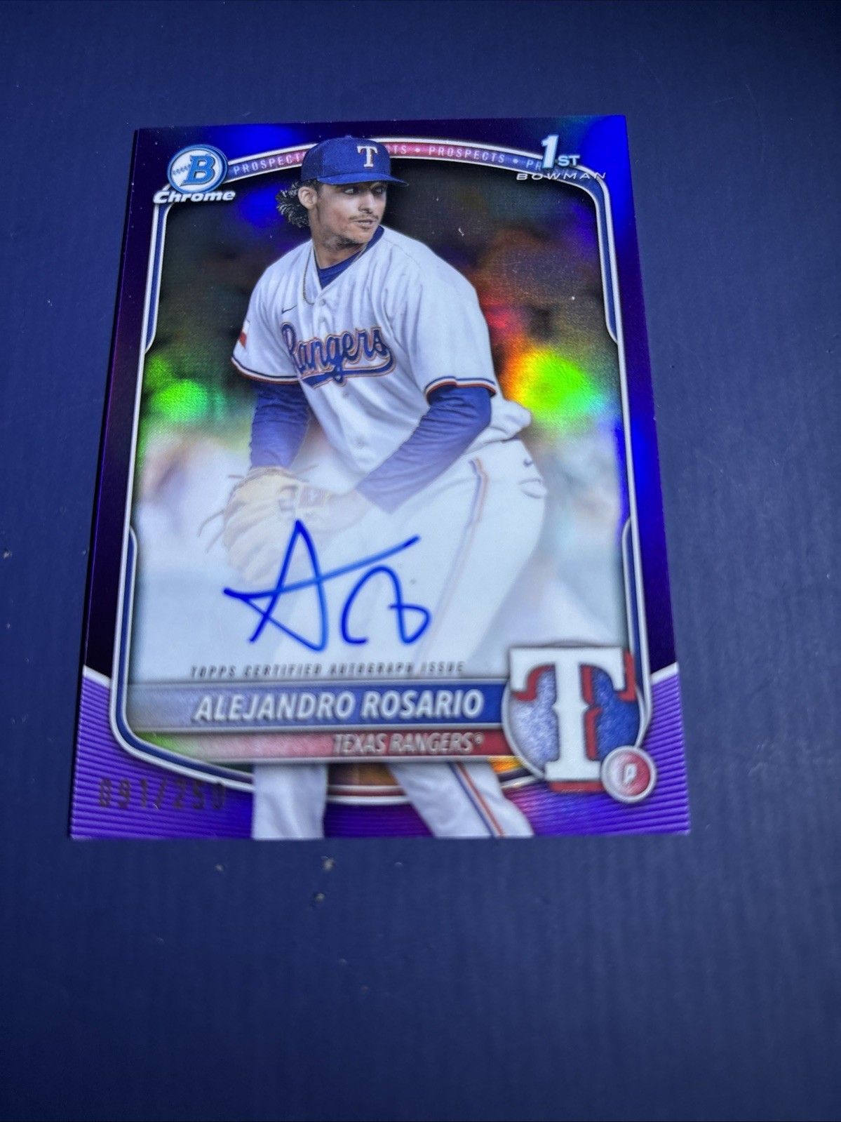 ALEJANDRO ROSARIO 2025 BOWMAN CHROME 1ST True PURPLE REFRACTOR AUTO /250