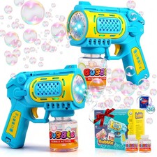 2 Pack Bubble Guns for Kids Ages 3-8, Outdoor Toys with Medium, Blue
